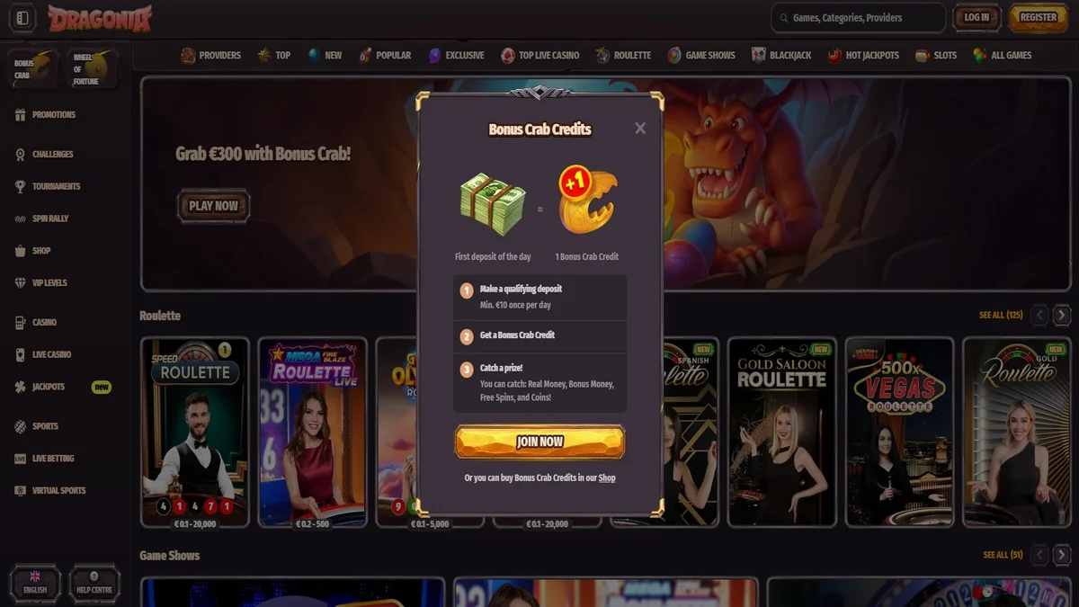 Dragonia Casino slots library and game selection